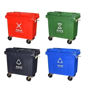 660L Eco Friendly HDPE Long Lifespan Wheel Rolling Cover Standing Outdoor Trash Bin with Lid Plastic Recycling Waste Bin