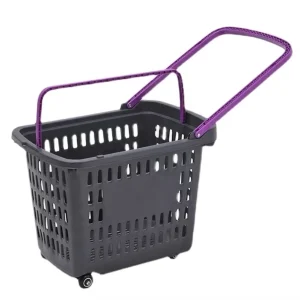 68L Plastic Shopping Basket Trolley Grocery Cart with Wheels
