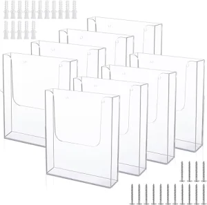8 Pack Home Wall Mount Brochure Holder 8.5 X 11 Inch Clear Acrylic Magazine Booklet Display Stand File Mail Rack