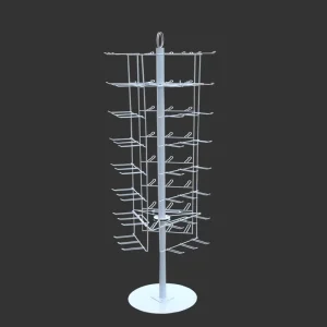 8 tier 3 Sides Retail Store Portable Metal Wire Display Rack with Hooks Floor Standing Rotating Display Stand