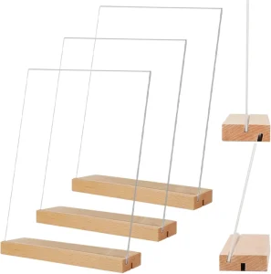 8.5 X 11 Acrylic Sign Holder Wood Base 3-Pack L/T Shape Vertical Slant Back Display Portable Wedding Restaurant Store Office