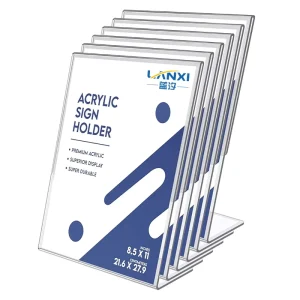 8.5 X 11 Clear PMMA Acrylic Sign Holder Eco-Friendly Desktop Display Stand for A4 L Shape Signs & Plastic Flyers