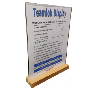 8.5×11 Acrylic Countertop Sign Holder with Wood Block Acrylic Sign Holder with Beech Wood Perfect for Retail Shop Wedding Party
