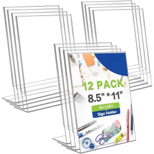 8.5×11 Inches Acrylic Sign Holder Clear Paper Sign Holder Slant Back Table Menu Holders Plastic Retail Shop Display