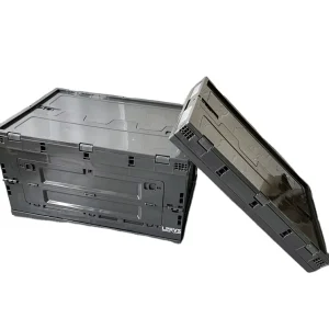 80L Gray Folding Container Heavy Duty Front Open Portable Plastic Collapsible Outdoor Camping Storage Box