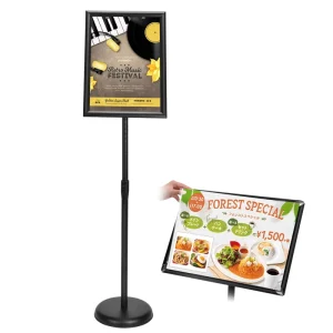 A4 Poster Stand Floor Sign Holder T Shaped Clip Frame Stainless Steel Heavy Duty Foldable Rotating Poster Advertising