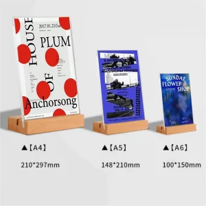 A4A5A6 Acrylic Eco Friendly Portable Stand Style Clear Blank Tabletop Sign Stand Wooden Base Menu Holder Display