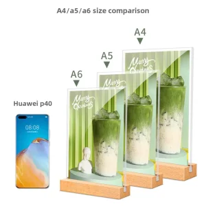 A5 Vertical Acrylic Table Card Sign Display with Beech Base