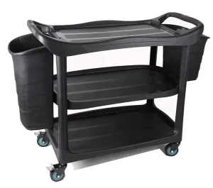 AF08179A H Upgraded 3 Tier Janitorial Utility Cart With Side Bucket Braked Casters Cleaning Service Trolley