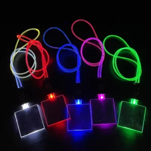 Acrylic Button Control Multicolor Strobe Illuminated LED Flashing Badge Necklace for Christmas Halloween Party