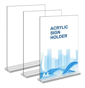 Acrylic Double Sided Reusable Light Weight Transparent Sign Holder T Shaped Table Top Display Stand