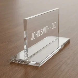 Acrylic Eco Friendly Desk Name Plate with Display Stand for Modern Office Customizable Size Color