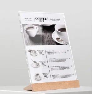 Acrylic Frame Slanting Sign Wooden Restaurant Menu Holder Display Product