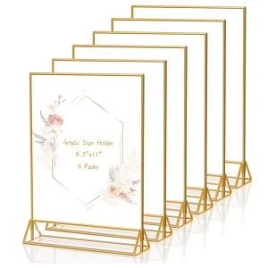 Acrylic Menu Sign Holder Gold Picture Frame Double Sided Flyer Holder Table Menu Holder Display Stand for Wedding Table Number