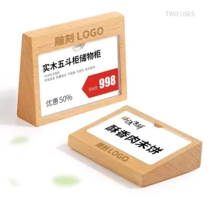 Acrylic Panel Beech Wooden Table Name Card Display Price Paper Tags Label Rack Beveled Walnut Wood Poster Picture Menu Display