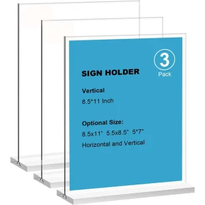 Acrylic Portable Vertical Double Sided Clear Sign Holder Floor Standing Display Stand for Home Office Restaurants Stores