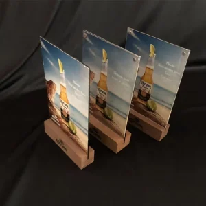 Acrylic Sign Holder with Wood Base Double Sided Table Menu Stand for Restaurant Cafe Bar Boutique Store Desk Decor