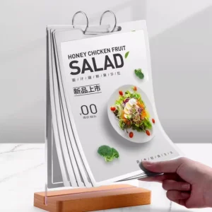 Acrylic UV Printed Eco Friendly Multi Page Flip Sign Holder Menu Displays Double Sided 5 Pages 10 Sides Hanging Scrolling