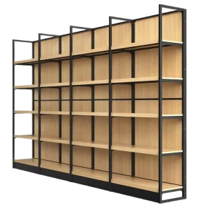 Adjustable Disassembled Metallic Wood Mini Supermarket Gondola Shelving Retail Display Rack Shelves Eco Friendly Durable