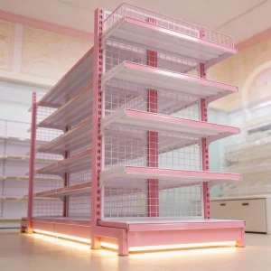 Adjustable Heavy Duty Double sided Metal Shelf (Customizable Colors & Dimensions) Freestanding Supermarket Retail Rack