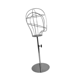 Adjustable Height Silver Wire Line Mannequin Head Display Stand Round Mirror Base Wig Hat Retail Display Rack