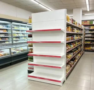 Adjustable Hole Back Single Sided Gondola Shelving Metal Wall Display Rack Supermarket Grocery Store OEM Custom