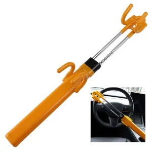 Adjustable Length Clamp Double Hook Twin Bar Steel Yellow Black 1 Year Warranty 2 Keys Vehicle Car Steering Wheel Lock Anti