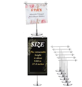 Adjustable Sign Holder T Shaped Poster Stand Sign Stand Counter Holder 9.84″ 37.4″ Height for Business 6 Pcs