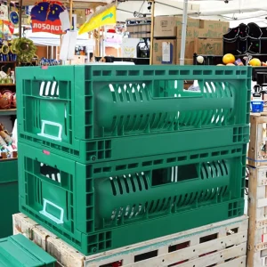 Agri Food Grade Ventilated Mesh Harvest Crate Foldable PP Basket Reusable Nestable Vegetable Fruit Storage Container Perforated
