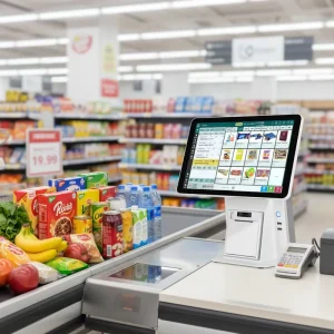 All in One Dual Screen 15.6 Inch Supermarket POS System Cash Register with Intel I3/I5 CPU Windows OS 1 Year Warranty