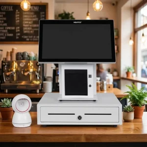 All in One Point of Sale System 15.6 inch Capacitive Touch Screen POS Machine Built In printer Cashier Register