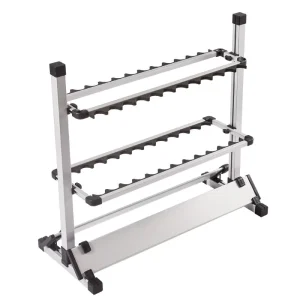 Aluminum Alloy 24 Hole Multi-Directional Rotation Ground Plug Fishing Rod Display Stand with Storage