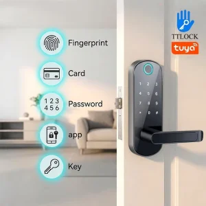 Aluminum Alloy Keyless Entry Knob Biometric Fingerprint Cloud Tuya WiFi TTlock Smart Door Lock for USA Wood Door Home