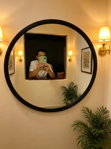 Aluminum Alloy Round Convex Mirror with Hooks, Wall mounted Wide View Security Mirror for Shop, Office & Home Decor