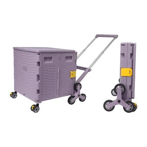 Aluminum Handle Shopping Trolley Cart 85L 100kg Plastic Folding Climbing Stair Wheels