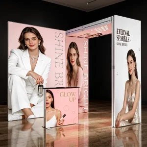Aluminum Square Fair Led Advertising Backdrop Display Cube Stand Collapsible Custom Booth Kiosk for Events