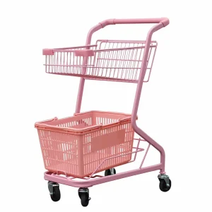 America Style Grocery Retail Double Basket Supermarket Shopping Trolly Cart