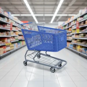 American SMT Foldable Mesh Shopping Cart with Durable Eco Friendly Plastic Trolley Coin Lock 4” PU Wheels