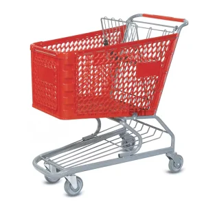 American Supermarket Foldable Shopping Cart Convenient Steel Plastic Trolley Coin Lock Stainless Steel Supermarket Shopping Tool