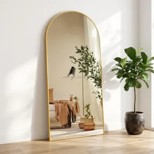 Arched Full Body Mirror Aluminum Alloy Frame Large Freestanding Floor Mirror for Bedroom Bathroom