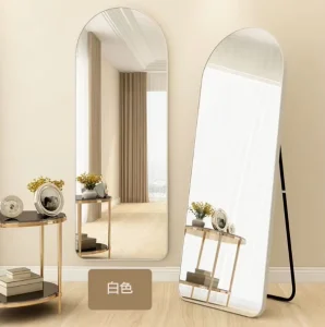 Arched Shape Floor Length Mirror White Metal Frame Dual Use Standing and Hanging Full Size Mirror Factory Supply