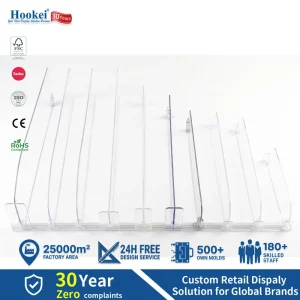 Automated Supermarket Adjustable Clear Closet Acrylic Shelf Dividers With Spring Loaded Shelf Bottle Pusher