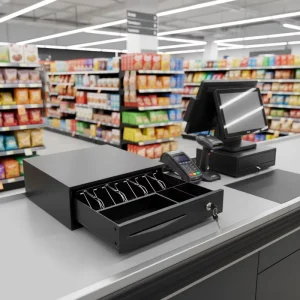 Automatic Cash Drawer 4 Bill Coin Trays POS Office Use ABS Material 12V 24V Voltage Cash Register