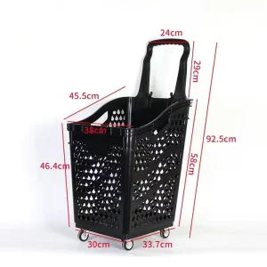 BK 18 Unfolding Supermarket Plastic Hand Trolley with Shopping Basket Wheels and Carry Handle