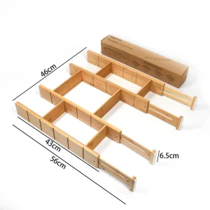 Bamboo Drawer Dividers With 8 Inserts Adjustable Wooden Separators Organizer for Office Silverware Dressers and Bathroom