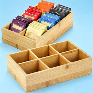 Bamboo Tea Bag Organizers Wood Tea Bag Storage for Drawers with 6 Roomy Compartments Sturdy Tea Chest Boxes for Shelf