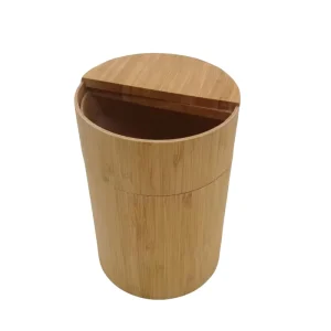 Bamboo Wood Desktop Dustbins With Rotating Lid Custom Size Trash Can Eco-friendly Garbage Bin