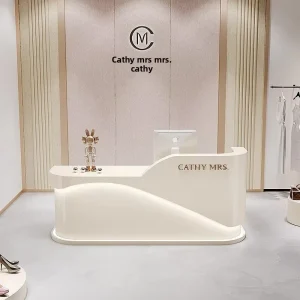 Beauty Salon Reception Desk Clothing Store Checkout Counter Minimalist Modern Hair Salon L Shaped Curved Bar Counter China Model