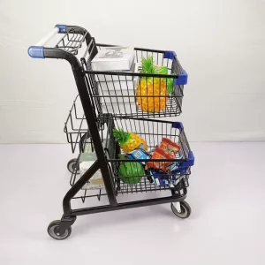 Black 80L Double Layer Basket Supermarket Shopping Trolley Cart for Sale