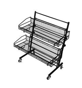 Black Double-layer Retail Display Rack Supermarket Product Shelving Unit Space-saving Supermarket Metal Display Stand